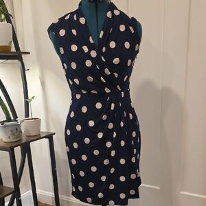 Eliza J Navy and White Polka Dot Faux-Wrap Mini Dress